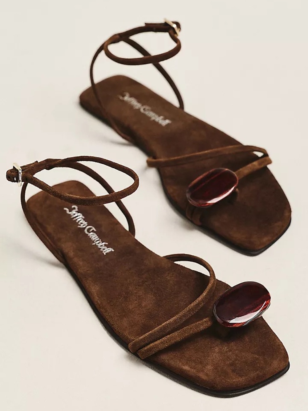 Jeffrey Campbell Lunara Suede Strappy Flat Sandals Chocolate Brown 8